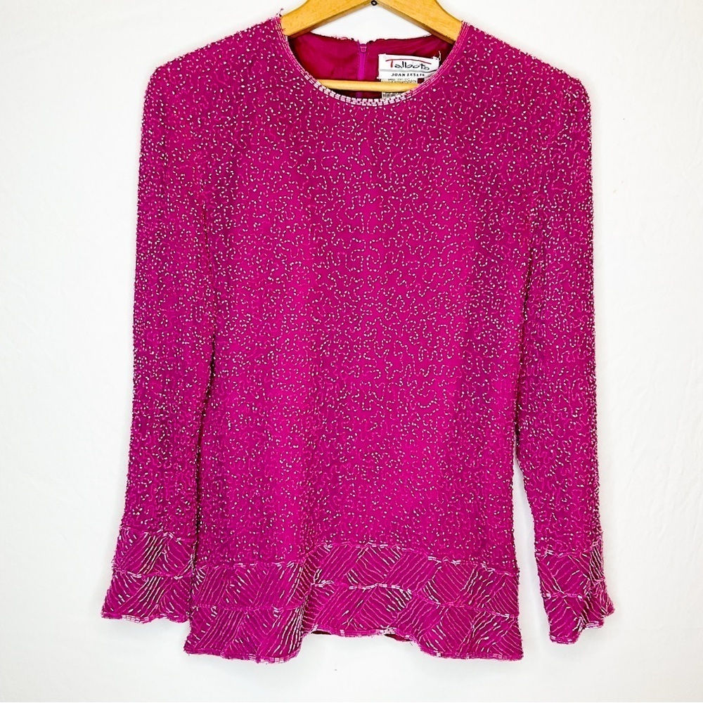 TALBOTS Pink Beaded Silk Top | 1990s Evening Blouse | Size S